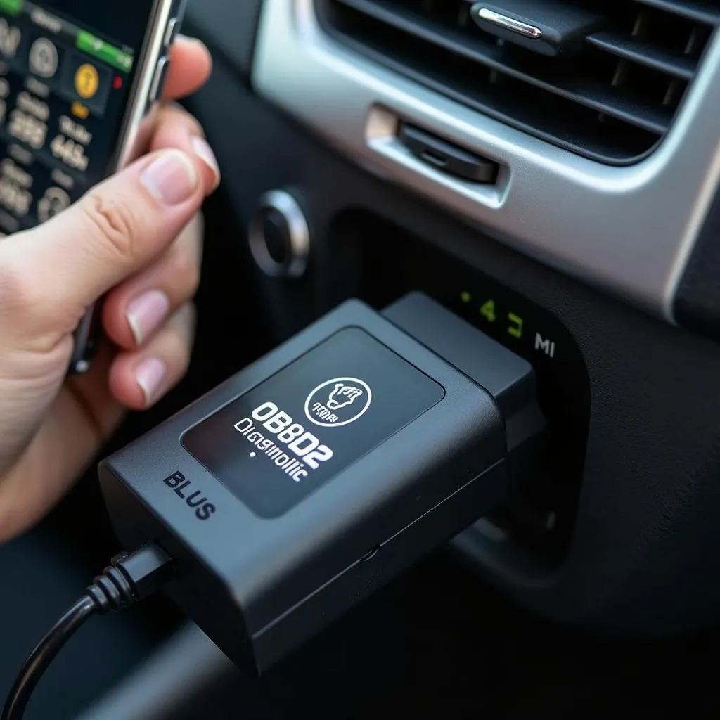 OBD-Adapter verbunden mit Smartphone