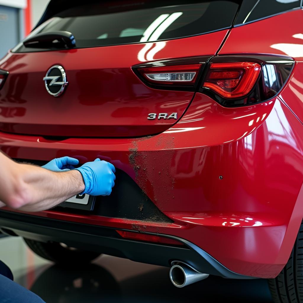 Reparatie van de achterbumper van een Opel Astra