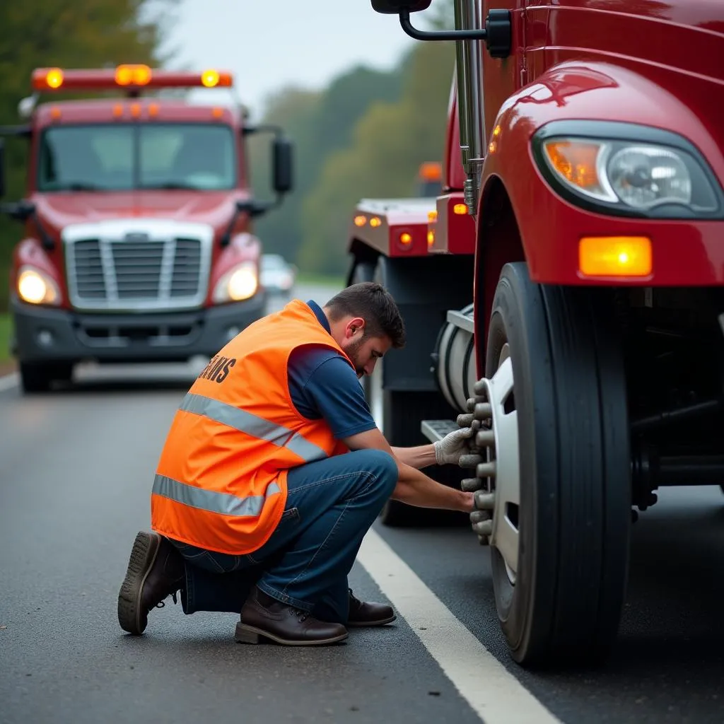 Assistance routière lors d'un changement de roue avec gilet de sécurité