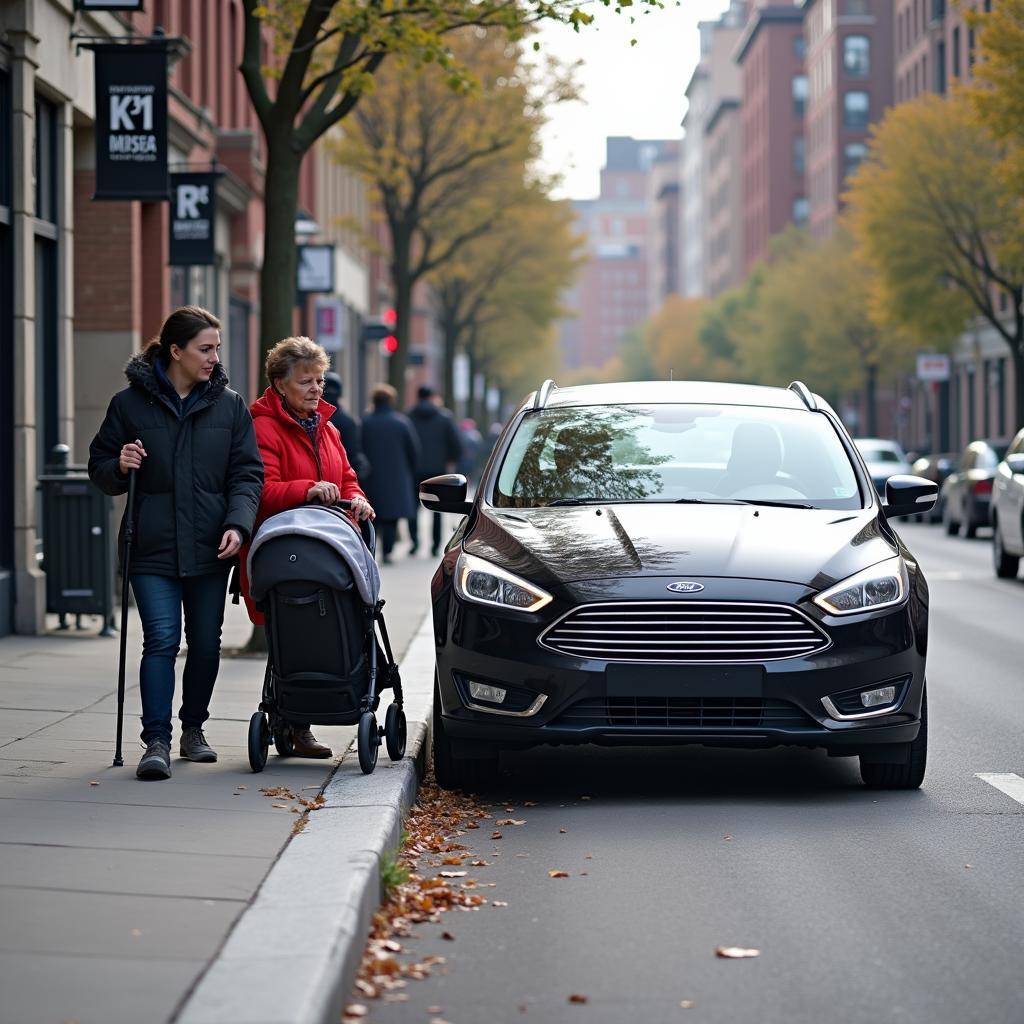 Parken auf dem Gehweg - Gefahr für Fußgänger