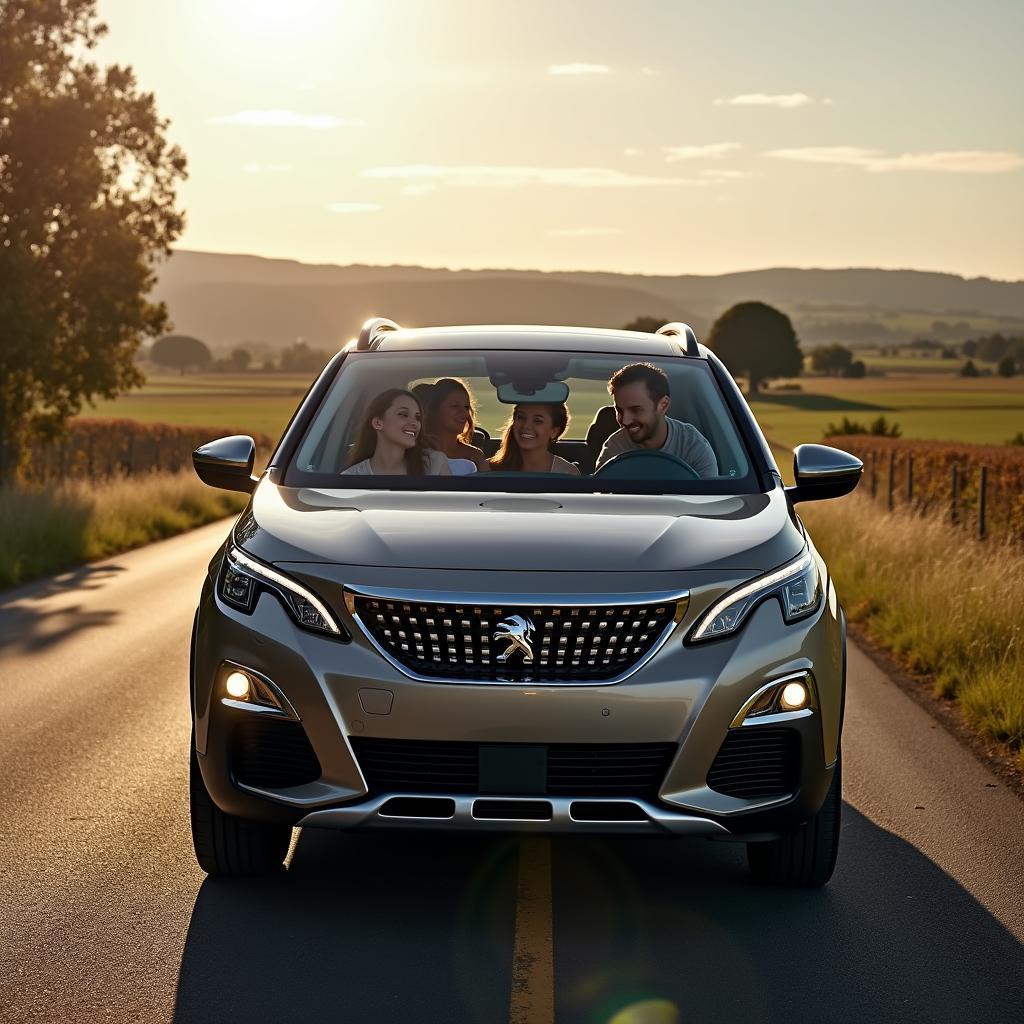 Peugeot 3008 mit Familie auf der Landstraße