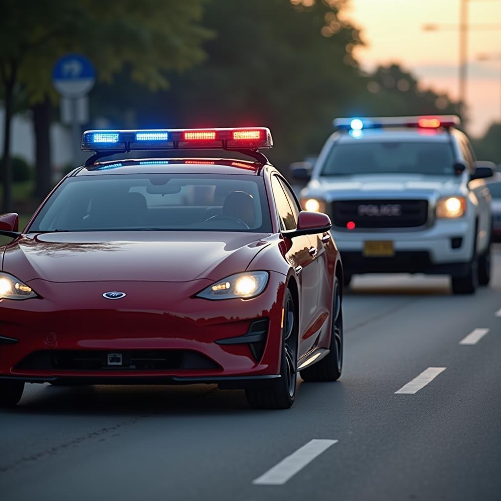 Polizei hinter einem roten Auto