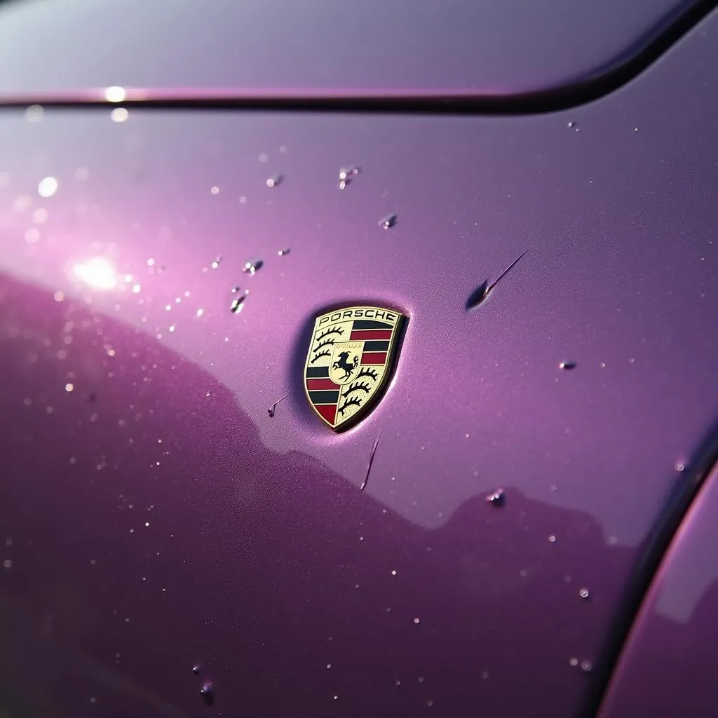 Nahaufnahme des Lackzustands eines Porsche in Amethyst