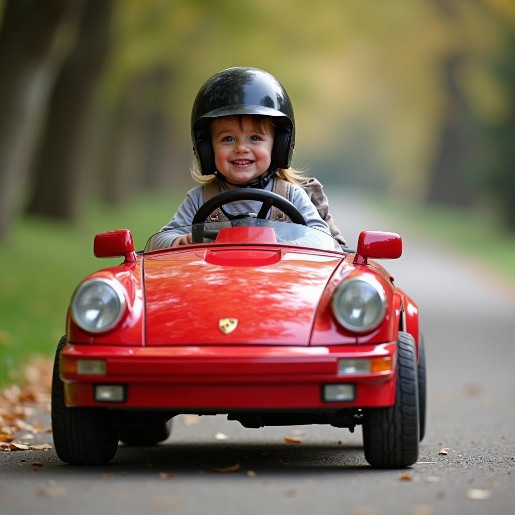 Bambino guida un pedalò Porsche