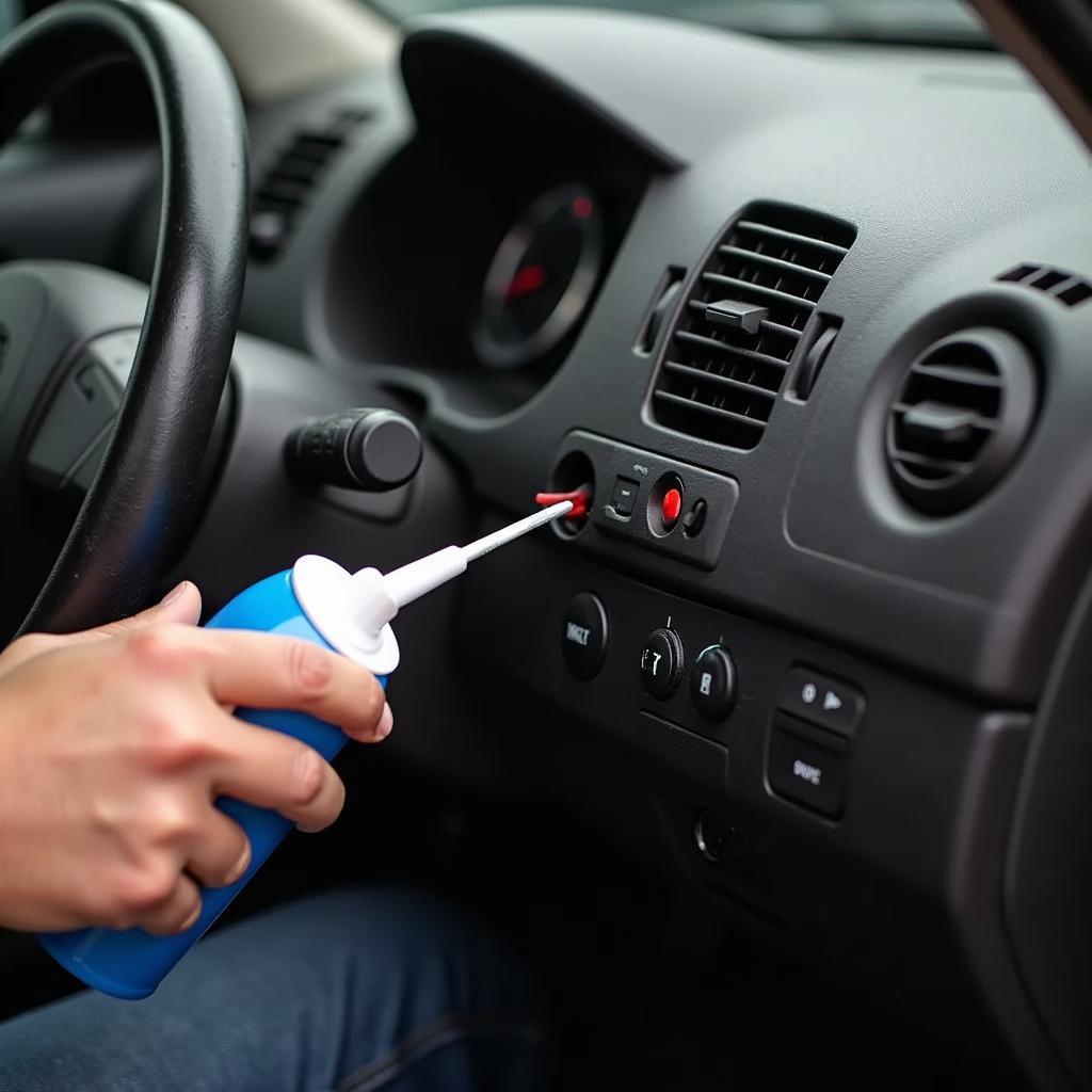 Anwendung von Poti Reiniger am Auto