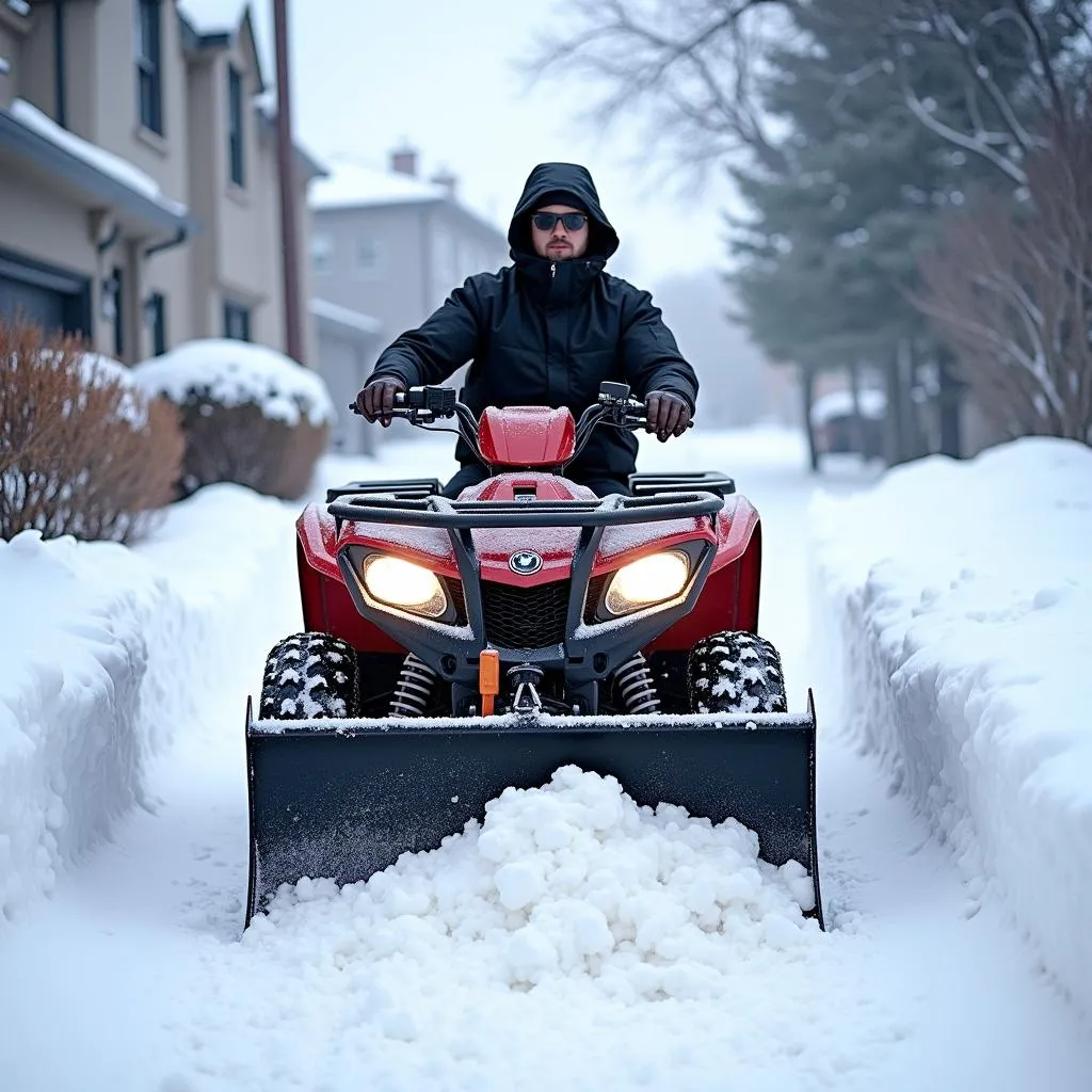 Quad mit Schneeschild im Einsatz