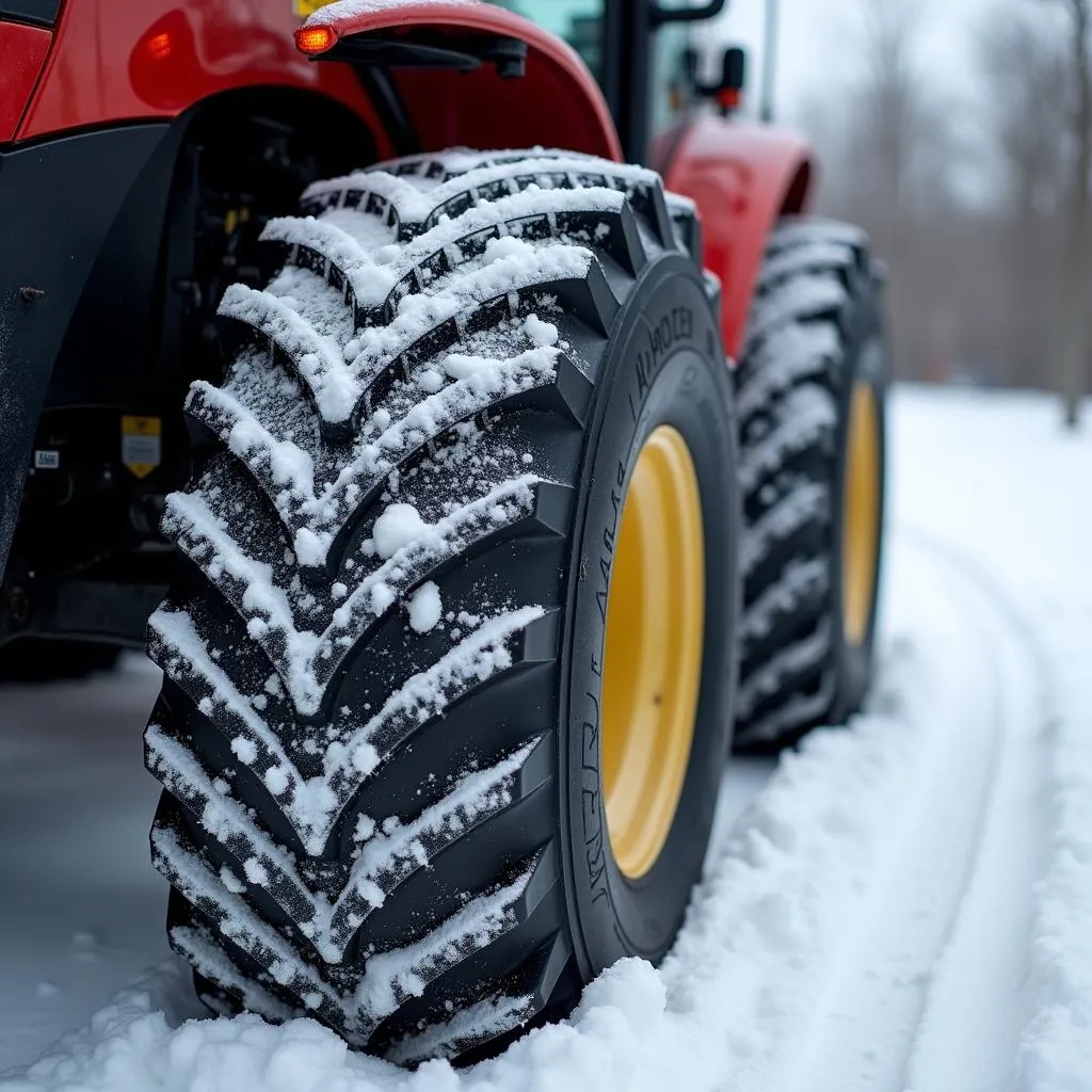 Pneumatici di un trattorino con battistrada profondo per la neve