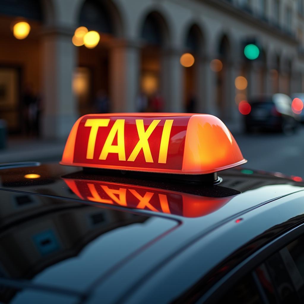 Rotes Licht auf einem Taxischild in Nahaufnahme