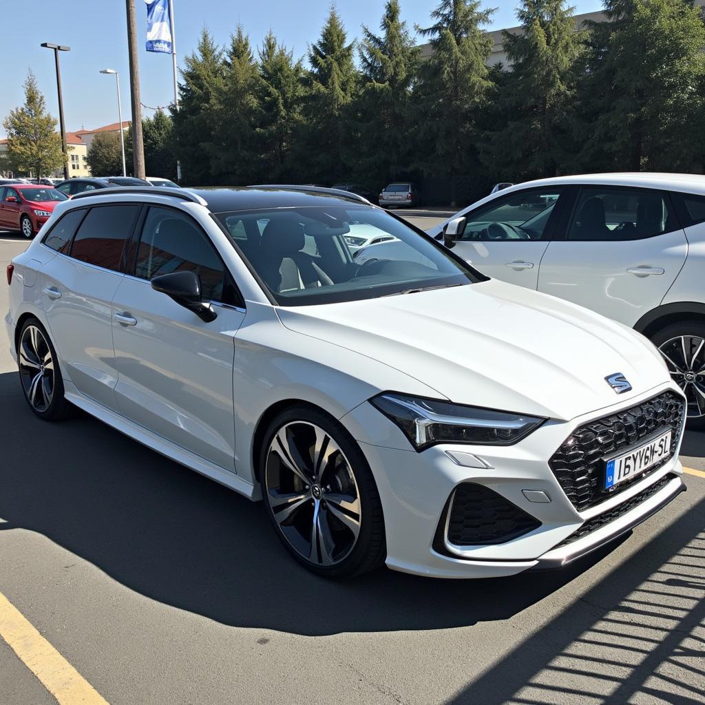 Seat Leon Kombi Weiß auf einem Parkplatz