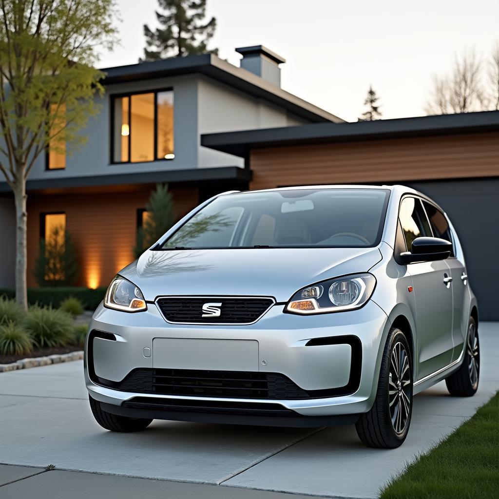 Seat Mii Electric garée devant une maison