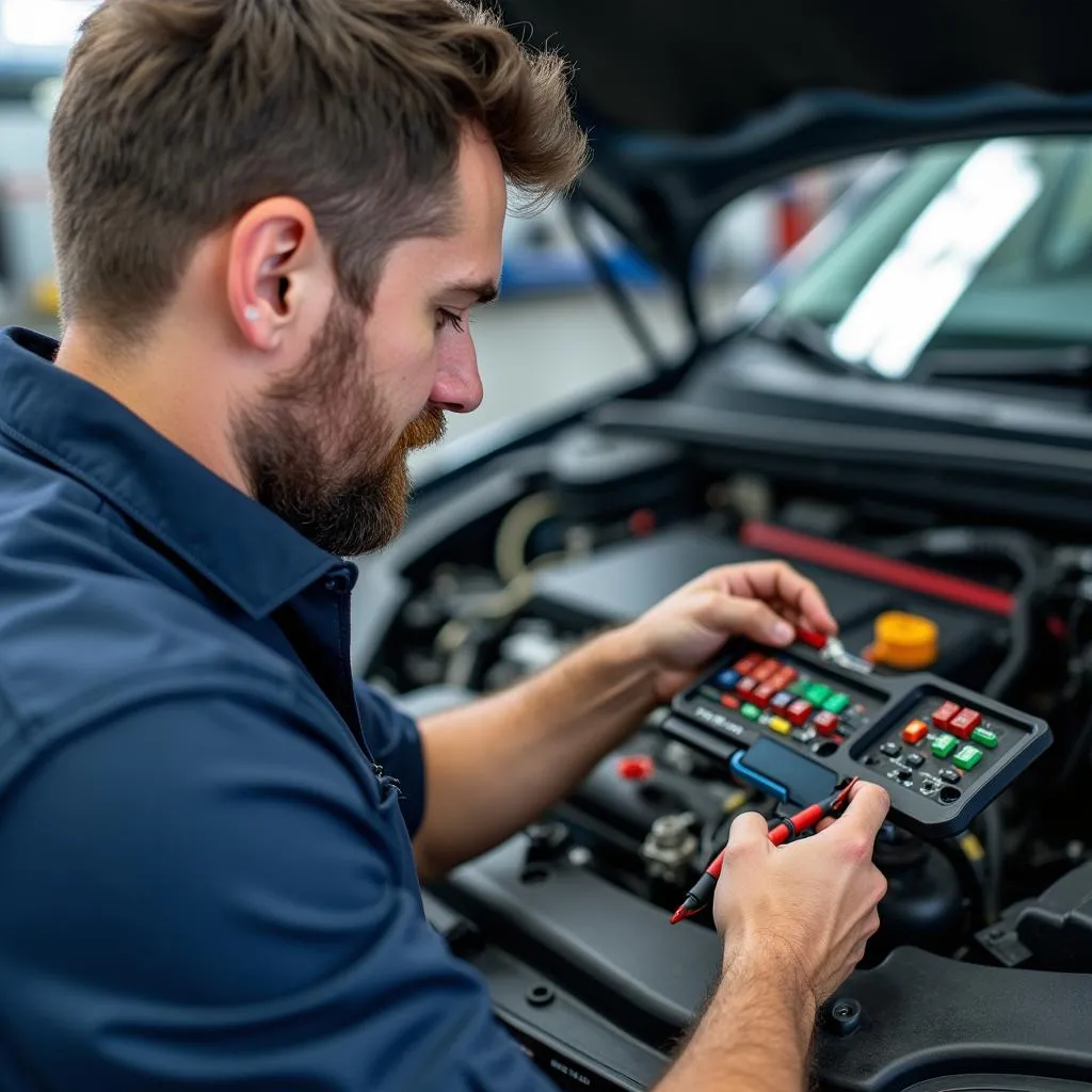 Reparatur eines Sicherungskastens in der Werkstatt