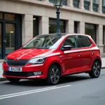 Moderner Skoda Fabia Joy in strahlendem Rot.