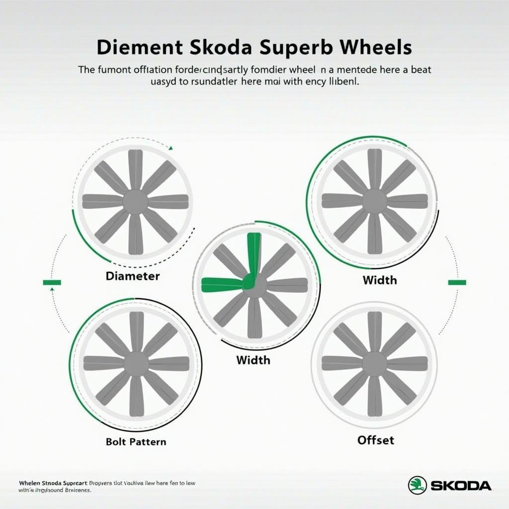 Diagram showing the dimensions and specifications of a Skoda Superb rim.