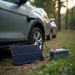 Solarpanel lädt Autobatterie