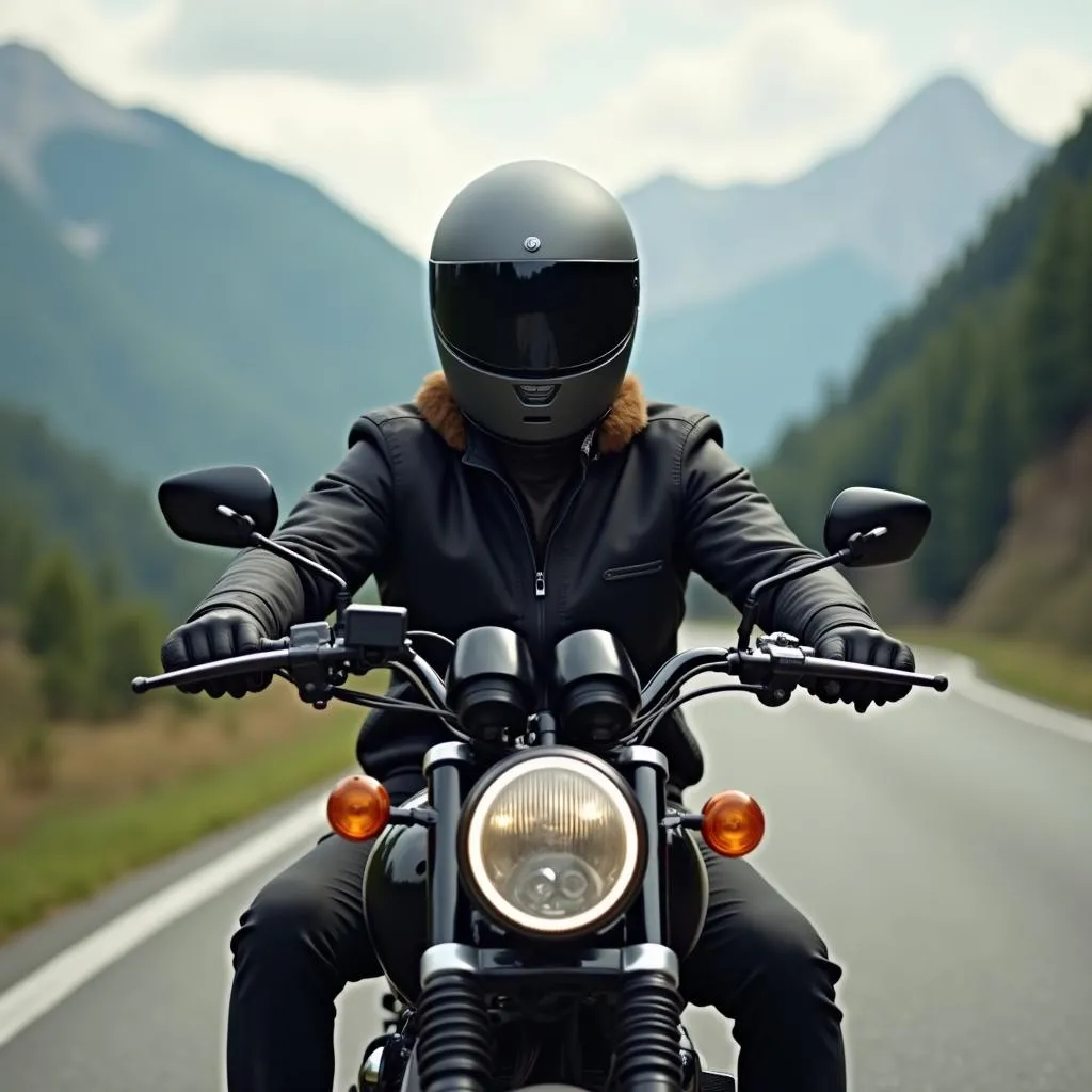 Motorradfahrer mit Stahlhelm