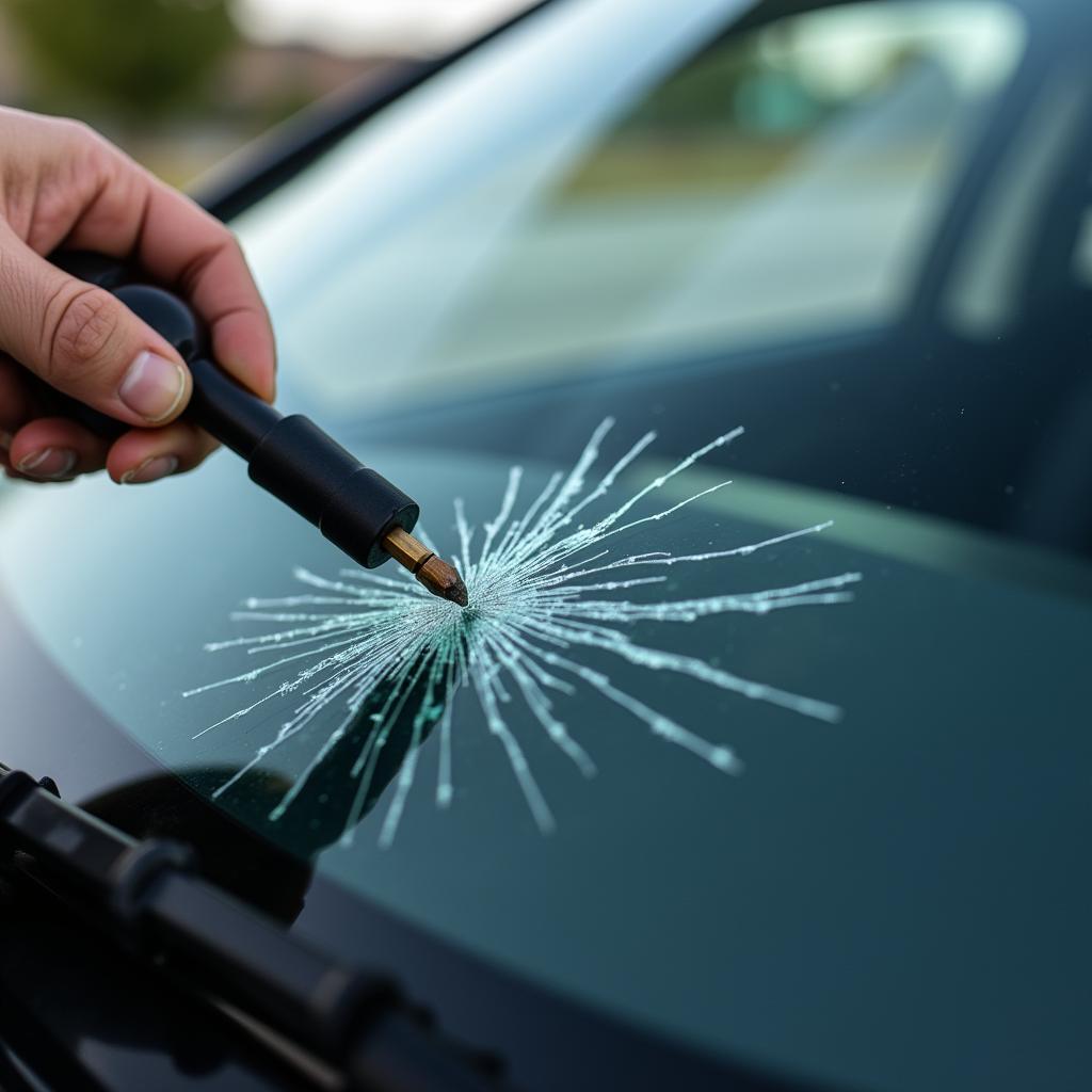 Steinschlag Reparatur im Sichtfeld