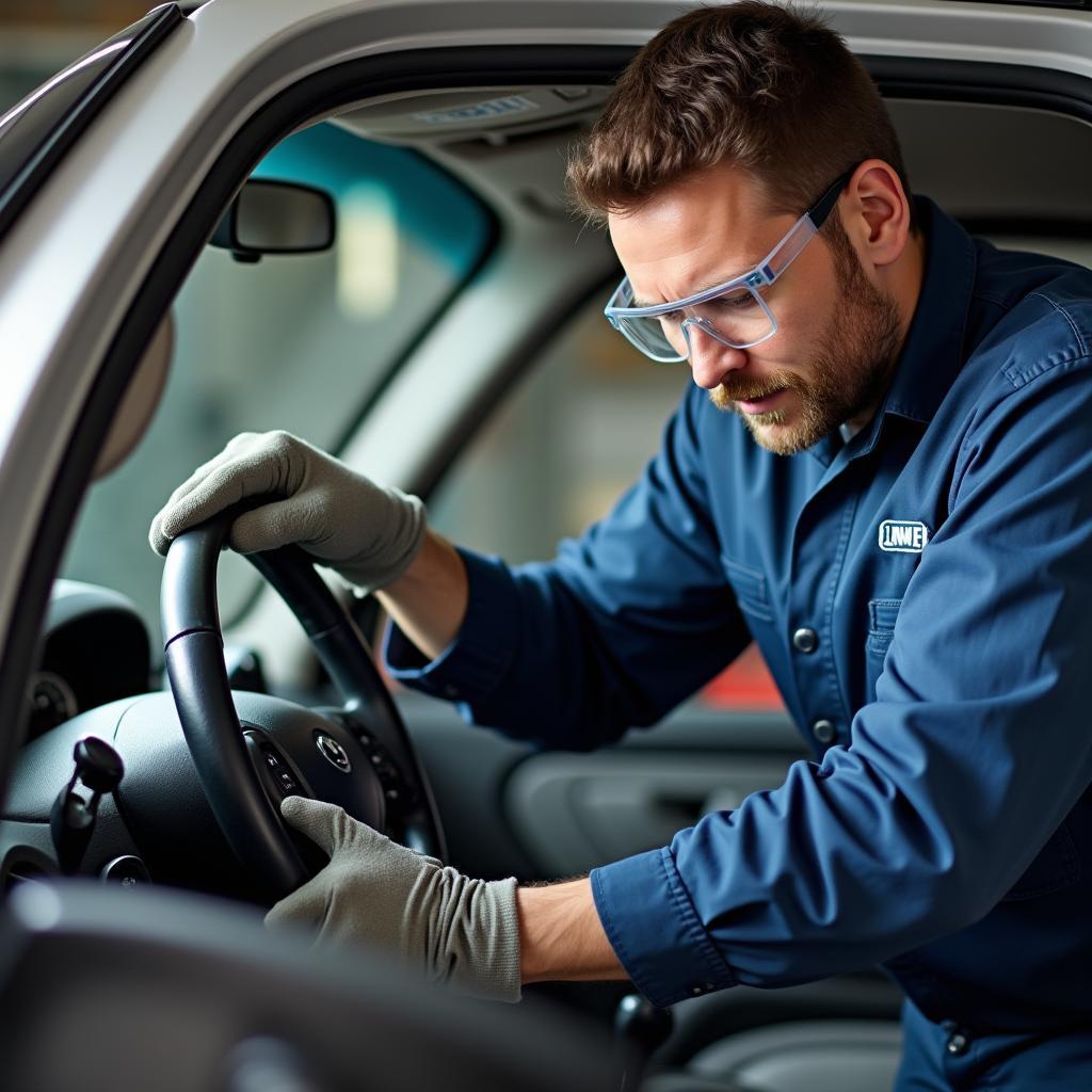 Austausch eines Takata Airbags in einer Werkstatt