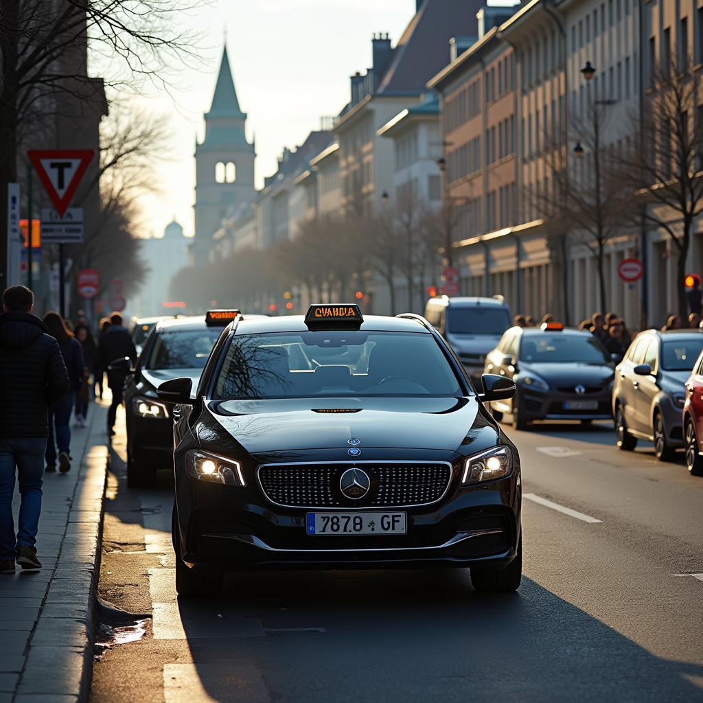 Moderne Taxiszene in einer deutschen Stadt