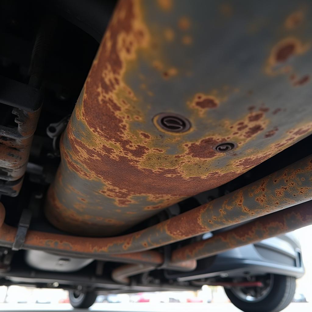 Rost am Unterboden eines Tesla Model Y