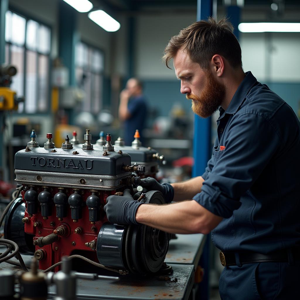 Reparatur eines Tornau Motors in einer Werkstatt