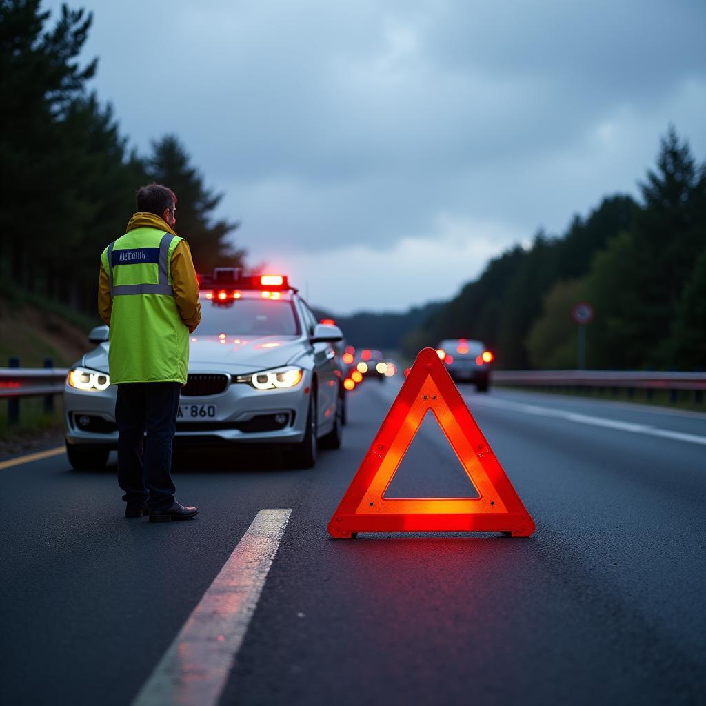 Absicherung der Unfallstelle nach einem Unfall auf der A650