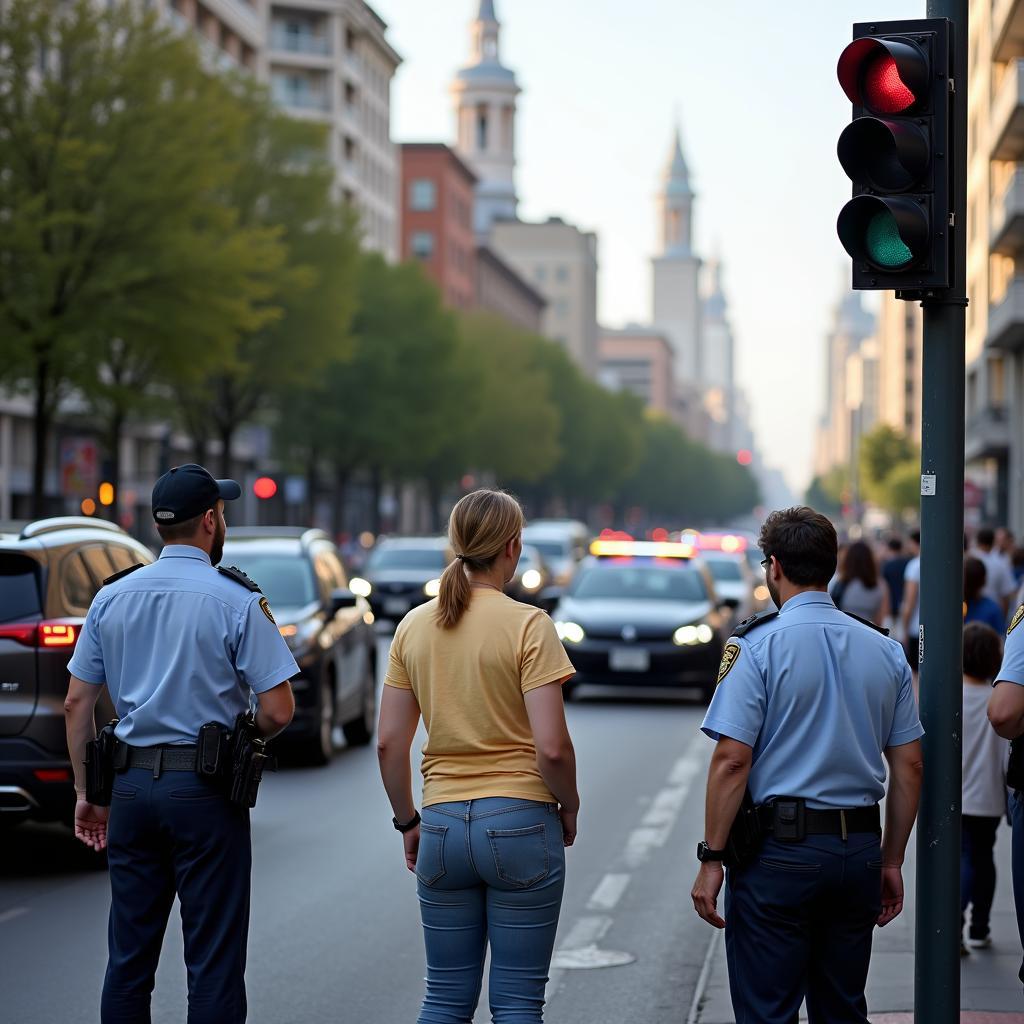 Verkehrsteilnehmer warten an einer Polizei Ampel