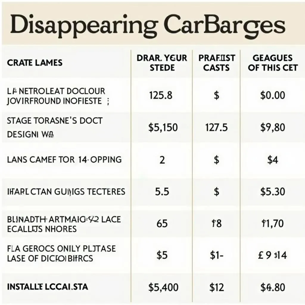 Tabelle mit Kosten für versenkbare Garagen