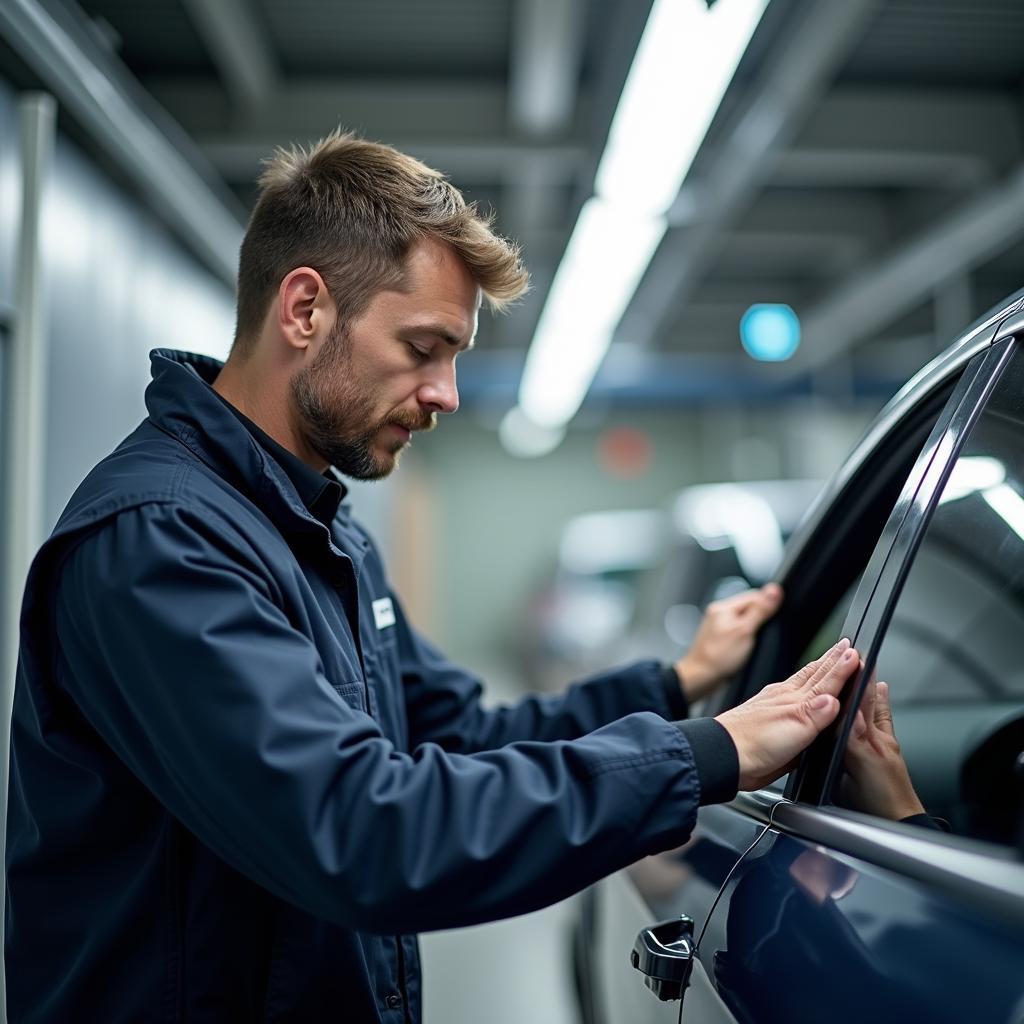 Prüfung eines Fahrzeugs beim TÜV