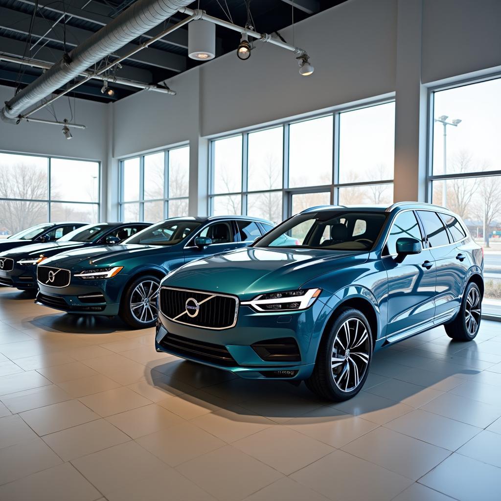 Verschiedene Volvo Modelle in Denim Blue in einem Showroom