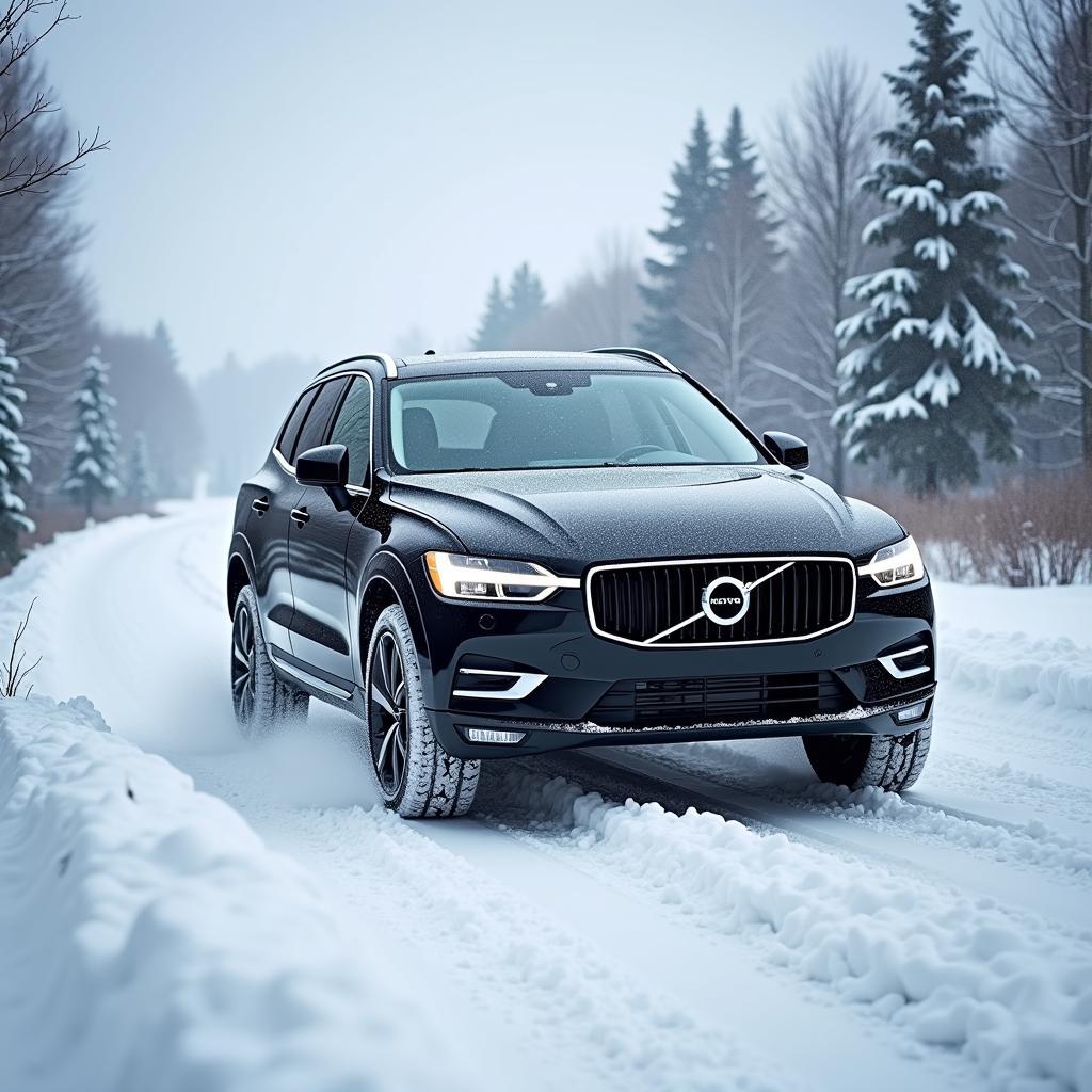 Volvo XC60 T6 fährt im Winter auf verschneiter Straße