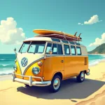 VW Bus in Gelb am Strand