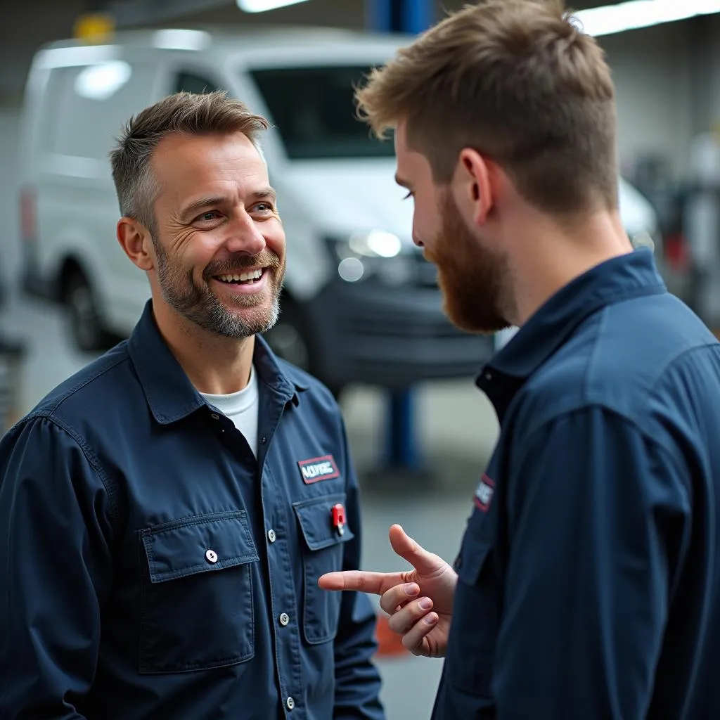 VW Mechaniker im Kundengespräch