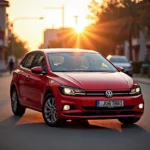 VW Polo 6N in Rot bei Sonnenuntergang