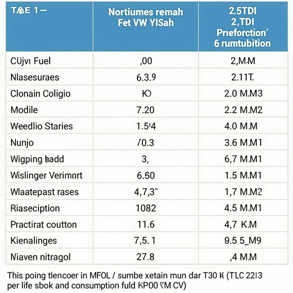 VW T4 Fuel Consumption Table