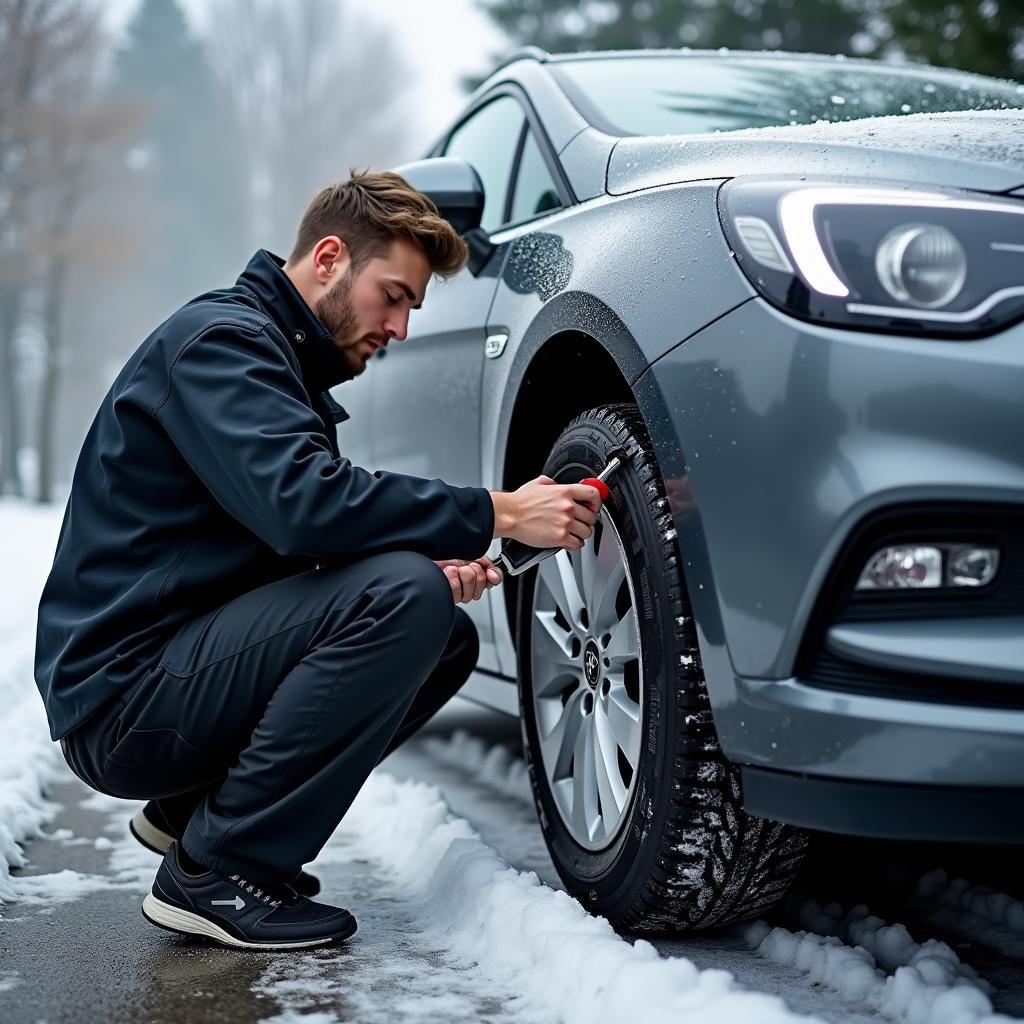 Wechsel von Sommerreifen auf Winterreifen an einem Opel Astra G