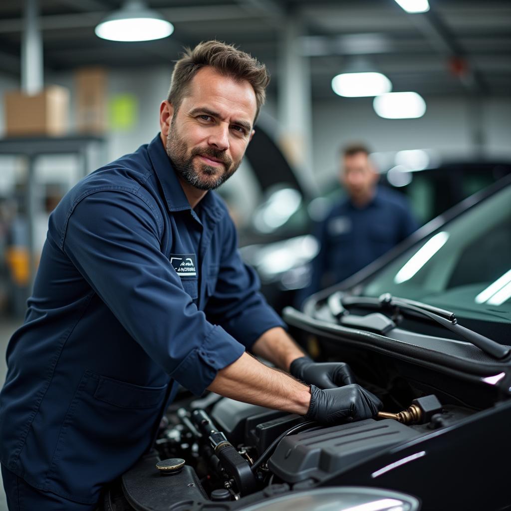 Autowerkstatt mit Mechaniker