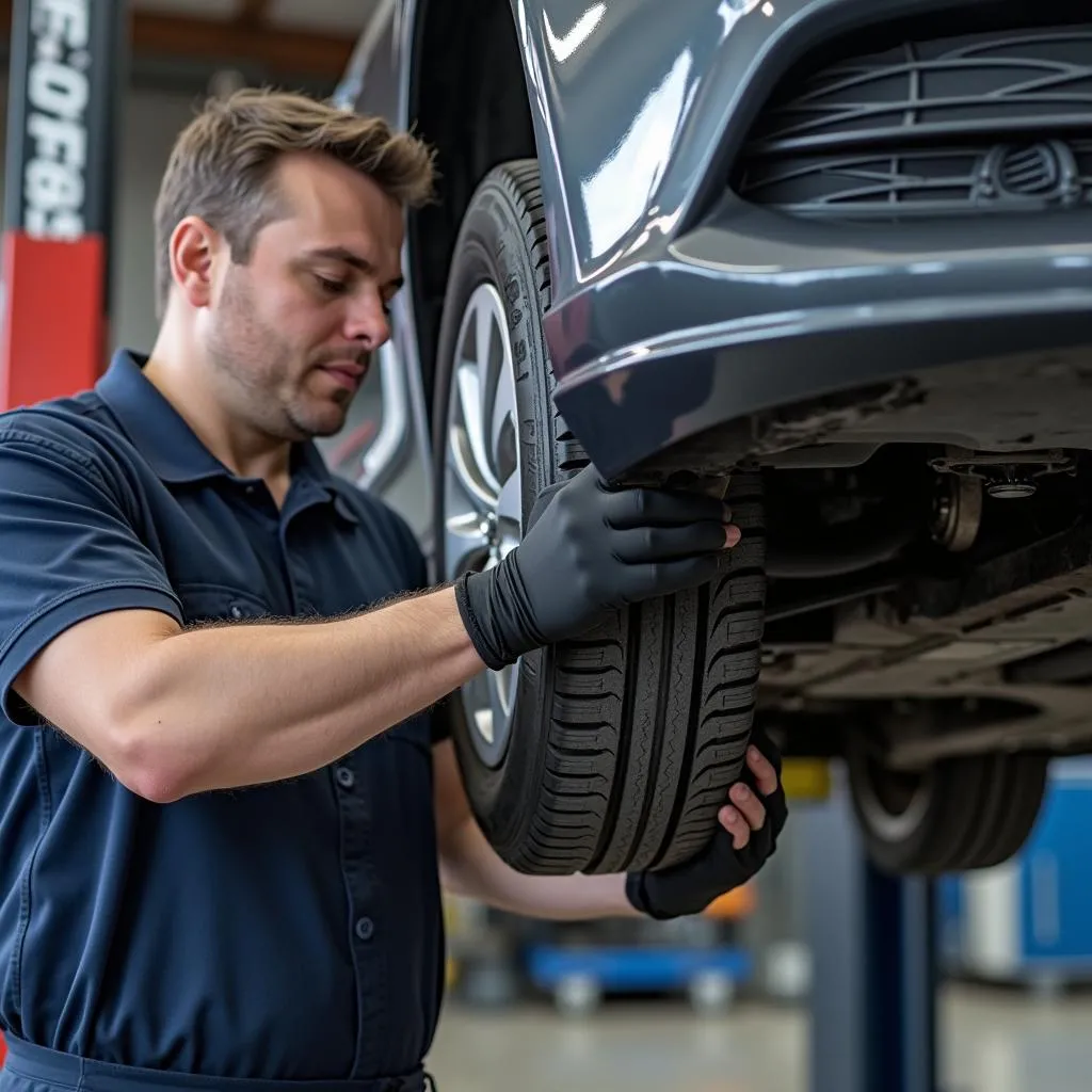 Mechanic Replacing a Sway Bar Link