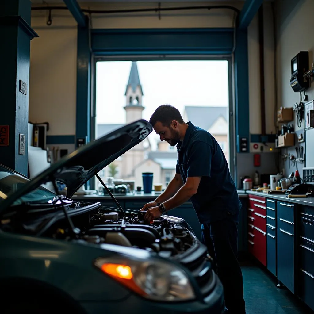 Autowerkstatt in Kirchennähe