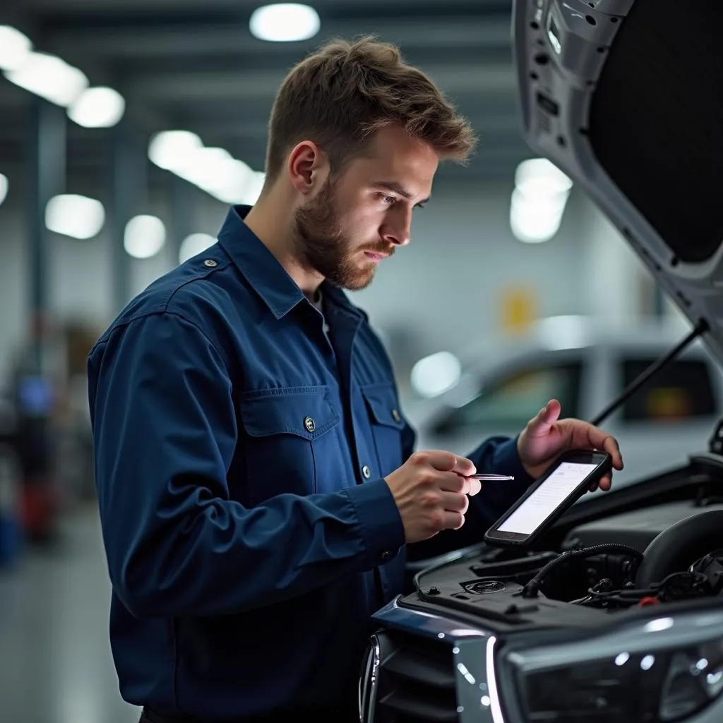 Werkstatt mit Fahrzeugdiagnose