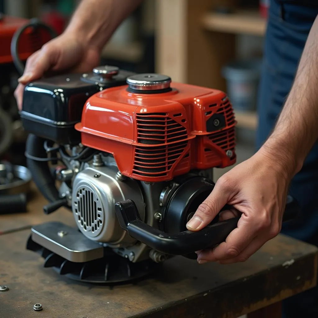 Wartung einer Motorsense in der Werkstatt