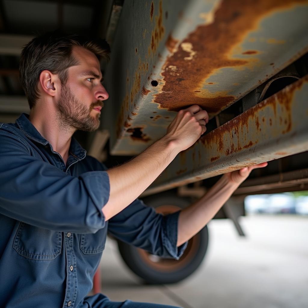 Zustandskontrolle eines gebrauchten Westfalia Anhängers