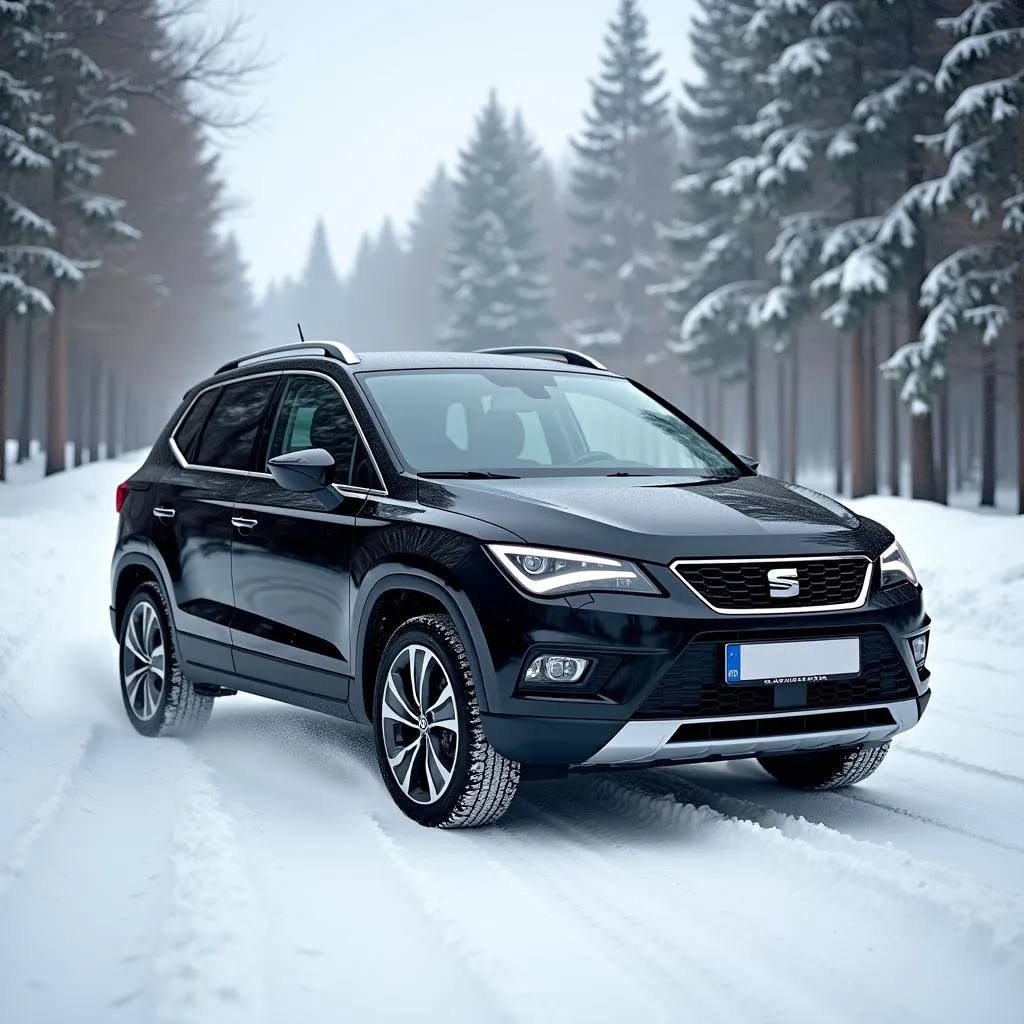 Seat Ateca mit Winterkompletträdern im Schnee