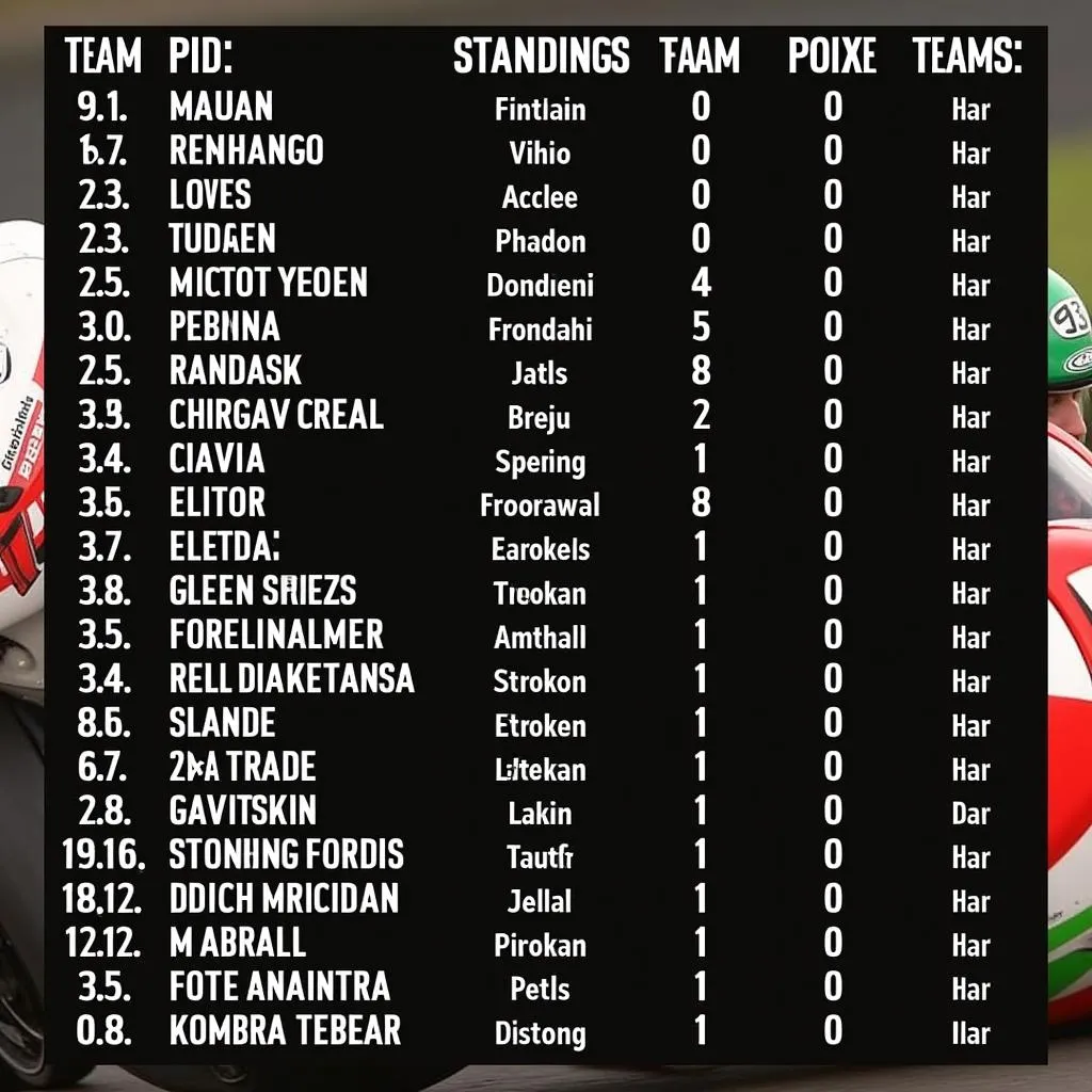 WSBK Fahrer und Teams in der Tabelle