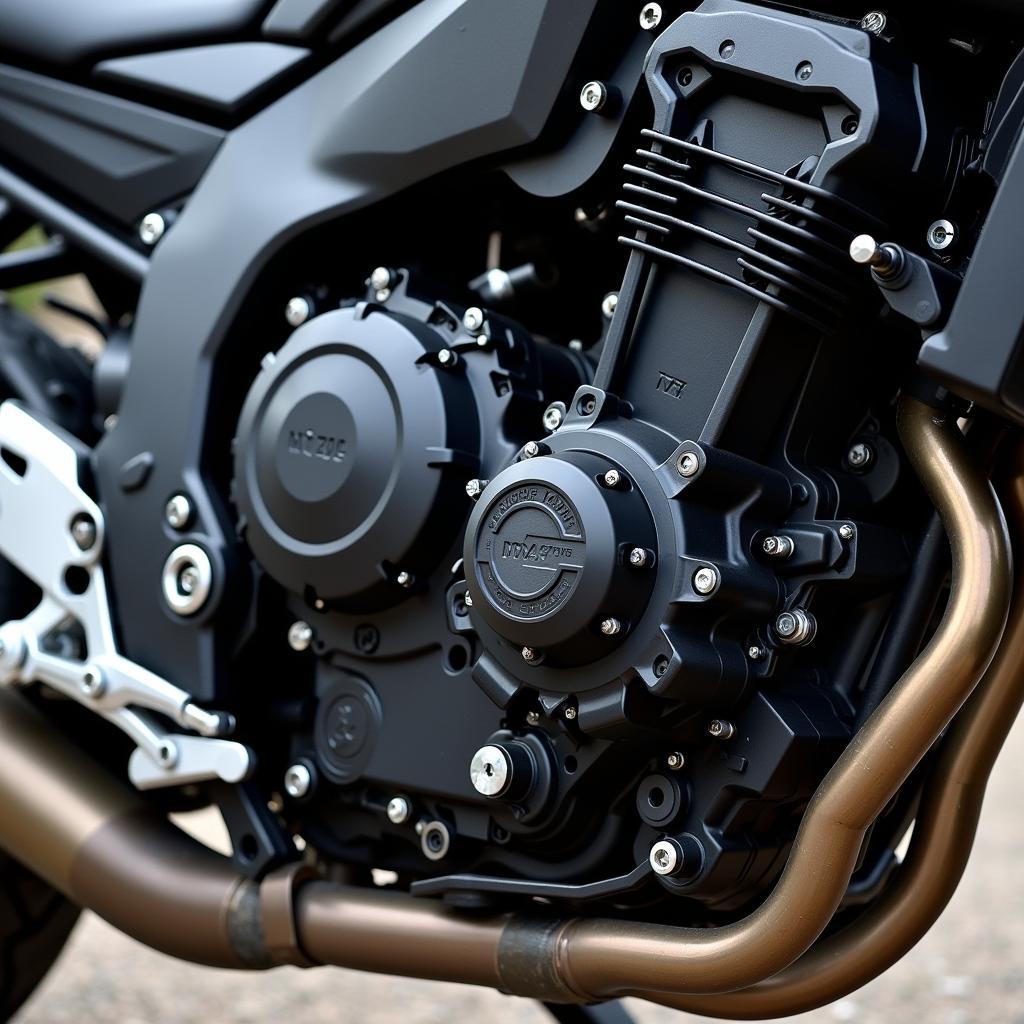 Detaillierter Blick auf den Motor einer Yamaha MT07