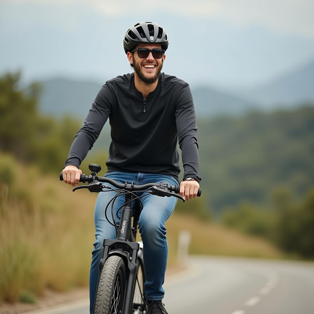 Ein zufriedener Liq Bikes Fahrer genießt eine Fahrt in der Natur