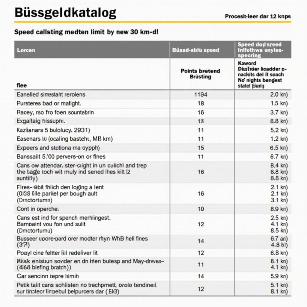 Bußgeldkatalog für 16 km/h zu schnell innerorts