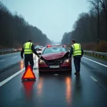 Sicherung der Unfallstelle nach einem Unfall auf der A445