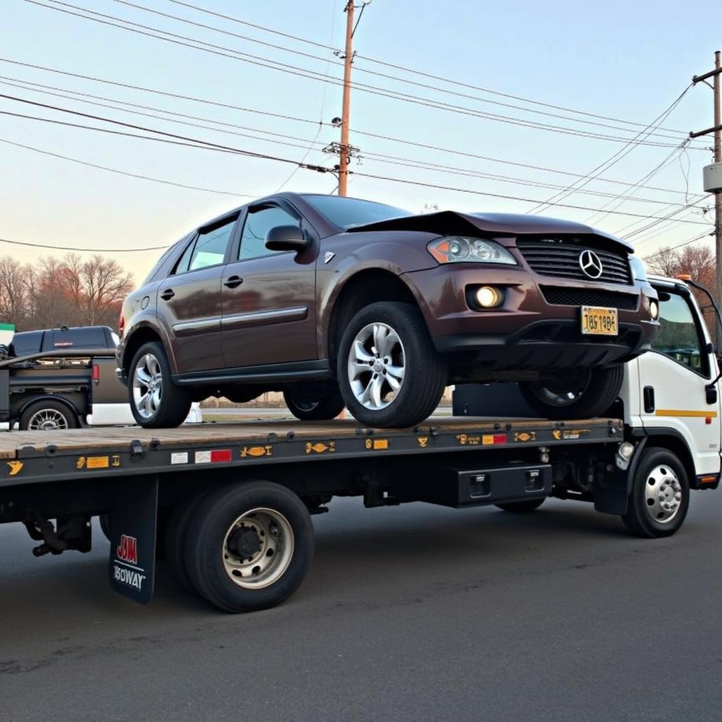 Imagem de caminhão guincho rebocando carro, a solução correta para pane