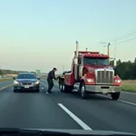 Abschleppen eines Pannenfahrzeugs auf der Autobahn