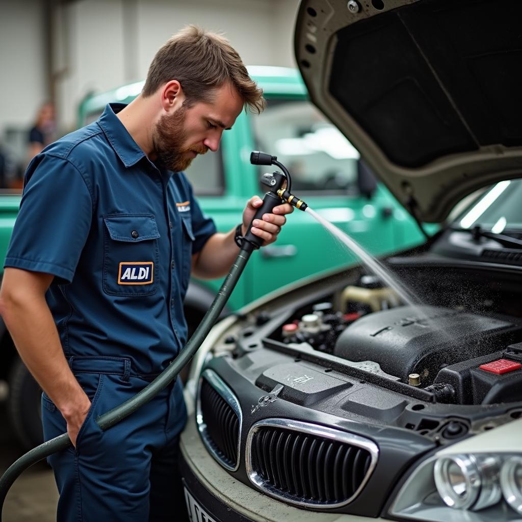 Reinigung von Motorteilen mit der Aldi Schlauchtrommel